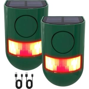 ChunHee Solar Motion Sensor Alarm Outdoor 4 Working Mode Motion Activated Alarm 129dB Loud Sound Noise Maker IP65 Waterproof Motion Detector with Strobe Light for Yard Farm Garden 2PC (Green-2pack)