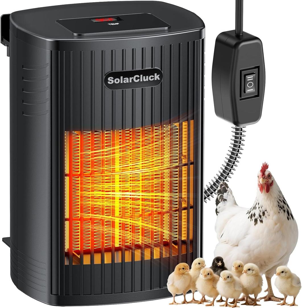 Smart Chicken Coop Heater With Thermostat, 600W/300W Winter Chicken Heater for Inside Coop, Dog House, Built-in Adaptive Temperature Sensor, Adjustable Temp, 6.5Ft Anti-Chew Cord, Memory Function