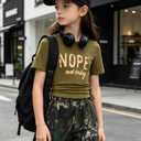 AMAWMW Girls Clothes Summer Outfits Short Sleeve Letter Print Ruched Tops and Cargo Pants Set Kids Clothing Army Green 7-8Y (Green)