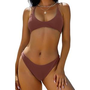 ZAFUL Women's Tie Back Padded High Cut Bralette Bikini Set Two Piece Swimsuit M
