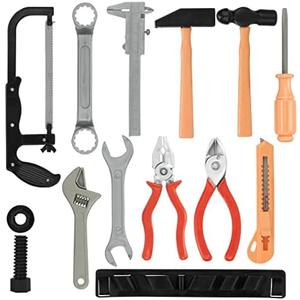 Gresdent 14 Pcs Kids Toy Tool Set Construction Party Supplies Plastic Pretend Play Accessory for Boys with Screwdrivers Pliers Axes Saws(Type A)