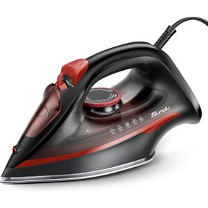 Steam Iron for Clothes, 3-Way Auto Shutoff, Ceramic-Coated Soleplate with Burst Steam, Anti-Drip and Anti-Calc, Self-Cleaning, 1500W Powerful for Home Use Dark Red