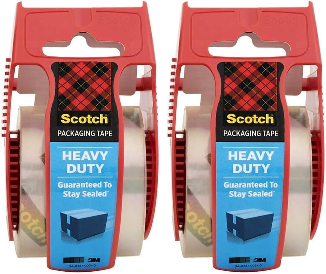 Scotch Heavy Duty Shipping Packaging Clear Tape, 1.5" Core, 1.88" x 22.2 Yard, Red Dispenser (142) (Pack of 2)