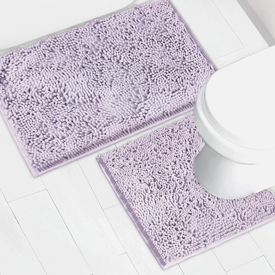 Bathroom Rugs Chenille Bath mat 2 Piece Set, Super Absorbent, Strong PVC Non Slip Backing, Bath mats for Bathroom, Plush Shaggy, Thick, Machine Washable, Bathtub, Toilet.(Lavender)