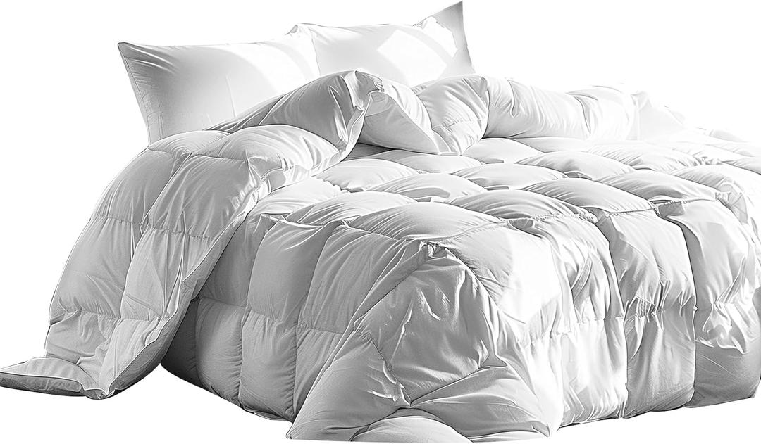 Serta Goose Feather Down Fiber Cotton Comforter Twin Size - 100% Cotton Duvet Insert - Hotel Luxury Hypoallergenic Bedding Comforter Light Warmth 68 x 90 Inch White