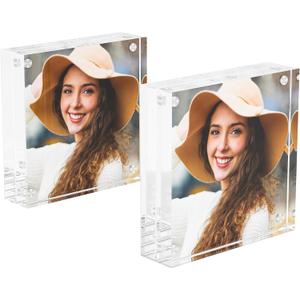 3x3 inch Acrylic Picture Frame 2 Pack, Squre Acrylic Photo Frame for Tabletop Display Simple Home Office Decor