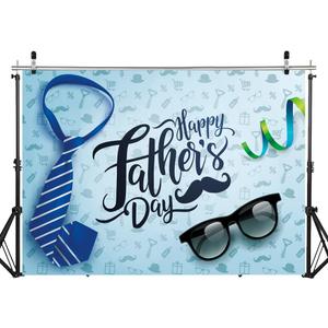 7X5FT Happy Father's Day Backdrop Necktie and Glasses Blue Backdrops Photo Studio Prop Backdrop Father's Day Party Supplies Decorations Banner Photography Background DH-404