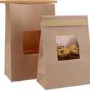 Yopay 100 Pack Kraft Paper Bakery Bags with Window, Tin Tie Tab Lock, 5.9 x 2.8 x 9.2 inch for Cookies, Treats, Coffee Beans