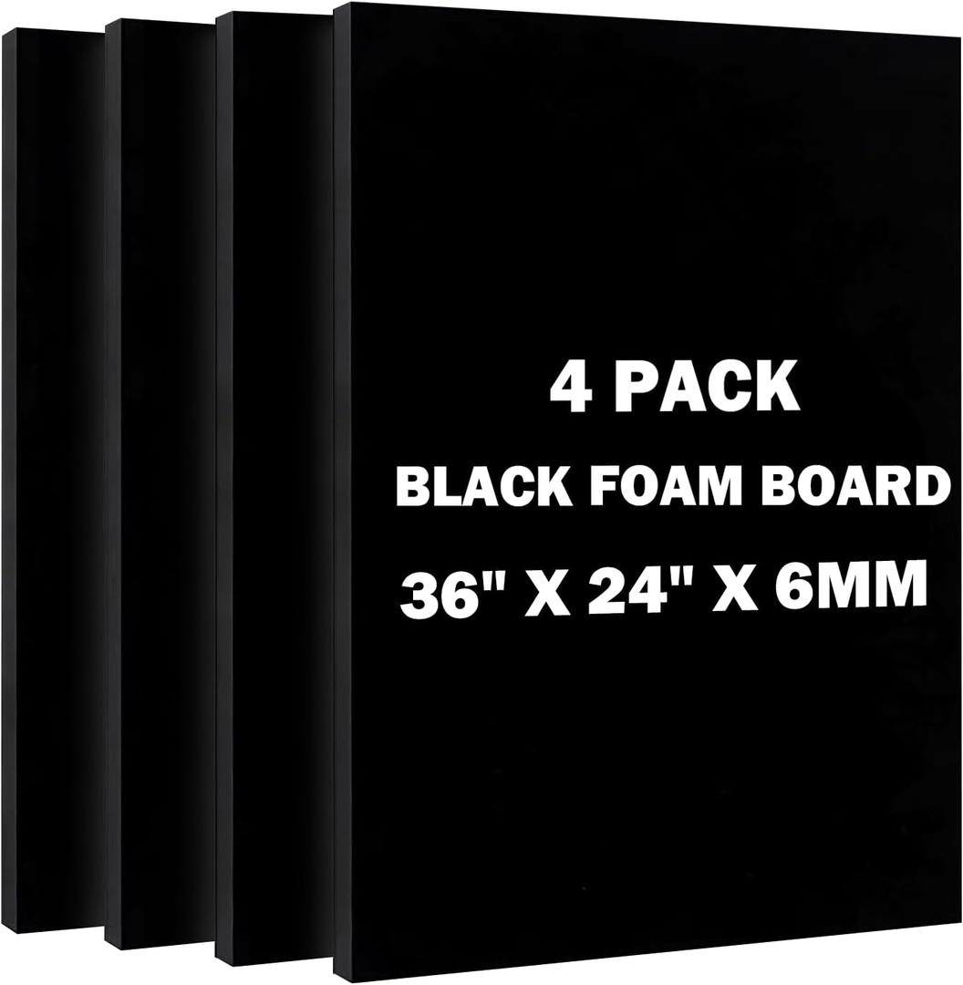 4 Pack Black Foam Board, 24x36 Inches Poster Board, 0.23" Thick Double-Sided Acid-Free Foam Core Board, Sign Board for School Projects, Office, Presentations Board, Paintings Prints