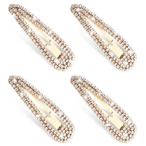 3 PCS Rhinestone Hair Clips, Water Drop Crystal Hair Barrettes Bling Metal Snap Duckbill Hairpins Hair Pin for Women Bridal, Wedding, Party, Prom 2.36 Inch, Gold