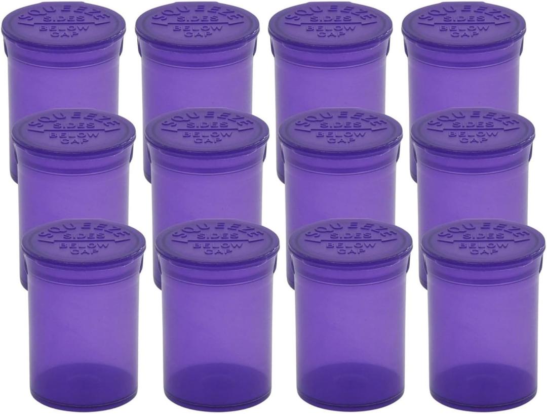 Multi-Use Airtight Empty Pill Bottles with Hinged Lids, 30 Dram Plastic Bottle Organizer for Supplements, Vitamins & Medicines, 12 Pack (Violet Translucent)