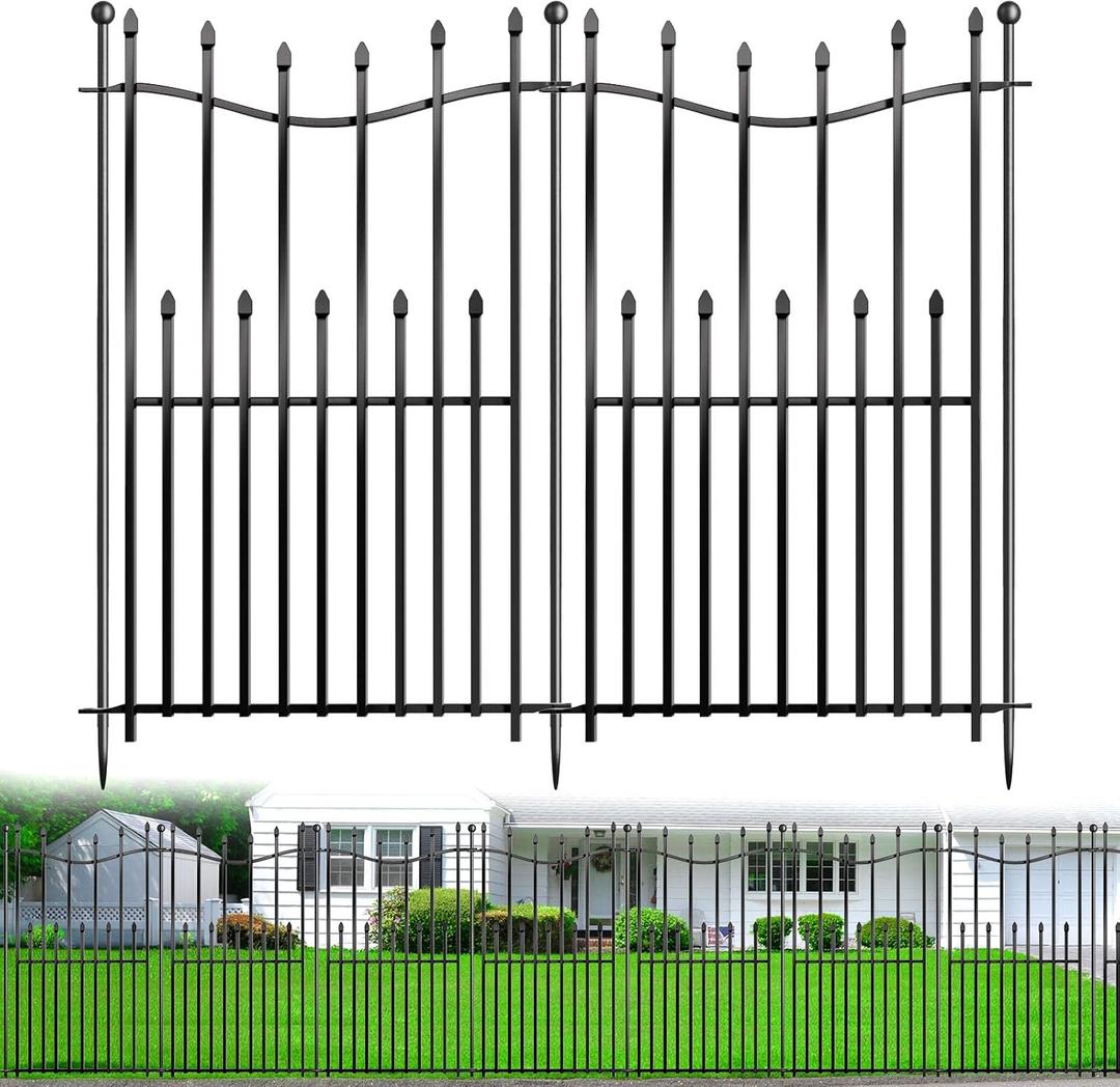 8 Panels No Dig Decorative Garden Fence, 40in(H)17.6ft(L) Heavy-Duty Rustproof Metal Panels, Outdoor Dog Barrier for Yard & Patio, Landscape, Border| Portable Temporary Fencing