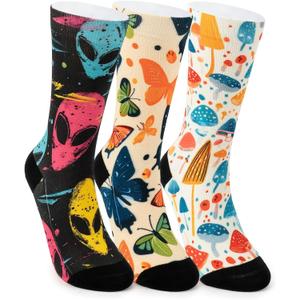 Funny Socks for Women Men,Crazy Crew Novelty Socks Printed Cotton Boot Socks as gift, One Size