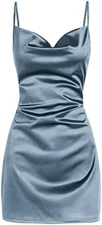 ZAFUL Women's Satin Sleeveless Spaghetti Strap Mini Dress Sexy Slip Cowl Neck Silky Cocktail Party Dresses Small