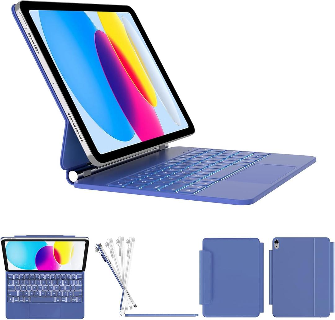 RAYMCRAFT for iPad 11th(A16, 2025)/10th Generation Case with Keyboard, Magic Keyboard 2022, Springy Backlit Keys, Stain-Resistant Surface, Multi-Touch Trackpad, Blue