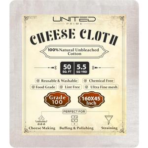 Cheese Cloths 100 Grade, 160X45 Inches - 50 Sq Feet Unbleached 100% Cotton Fabric - 5.5 Sq Yards Ultra Fine Mesh Muslin Cloth - Cheesecloth For Straining Cooking, Cheese Making, Washable & Reusable