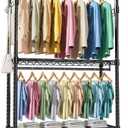 M MZG Heavy Duty Rolling Garment Rack 3 Tiers Adjustable Wire Shelving Clothes Rack with 2 Rods and Side Hooks, Storage Closet Clothing Rack with Wheels Black 17.7" D x 47.2" W x 83.6" H