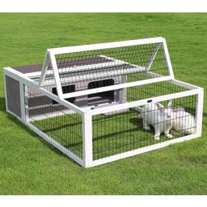 Tortoise House Habitat Wooden, Chicken Coop with Run Rabbit Hutch Small Animal Hutch Enclosure Indoor/Outdoor-Grey + White Trim