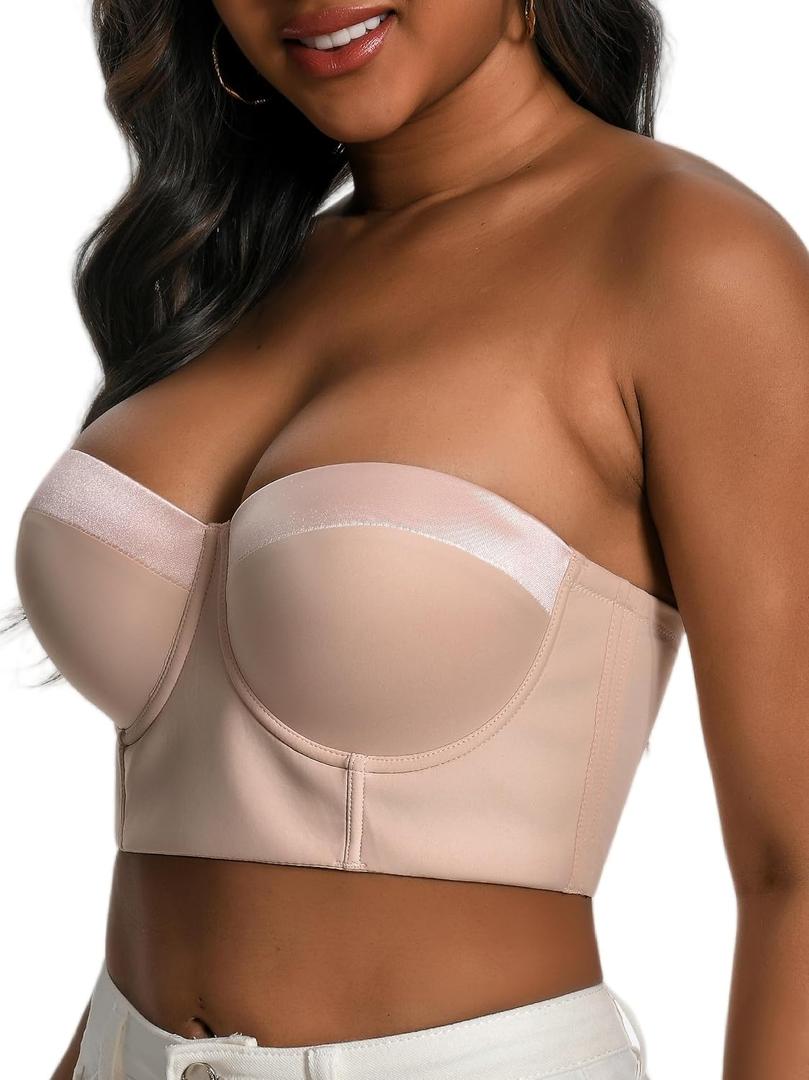 Dvpol 36dd Strapless Bras for Women Longline Beige Pink
