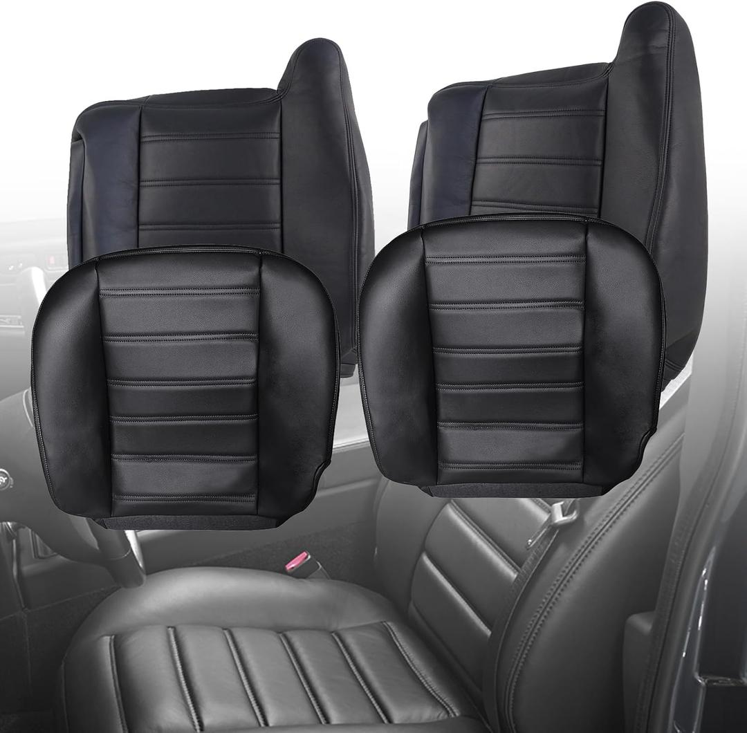 Driver & Passenger Side Bottom & Top Lean Back Leather Seat Cover Compatible with Hummer for H2 2003 2004 2005 2006 2007, Microfiber Leather Car Seat Cover Bottom Auto Seat Protector