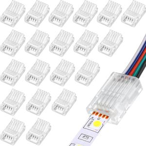Flutesan 20 Pcs 5 Pin 10 mm LED Strip Connector RGB Lights Waterproof Adapter 22 Awg Wires Connector for Strip Light Unwired Gapless Track 5v 12v 24v