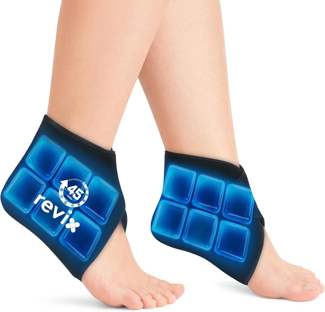 REVIX Ankle Ice Pack Wraps for Plantar Fasciitis Relief, 45-Min Long Lasting Cold Compress Therapy, Reusable Ice Pack for Foot with Ice Grid Design for Achilles Tendonitis & Sprained Ankles, 2 Packs