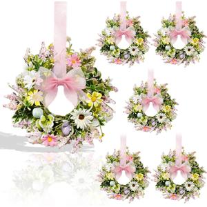 6 Pcs Easter Small Candle Rings Wreaths Mini Pillar Candle Holder Wreath Artificial Purple Pink Yellow Berries Spring Wreath for Home Kitchen Front Door Window Porch Wall Table Cnterpieces Decor