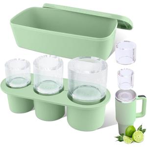 Tcamp Ice Mold for Stanley Cup 30-40 oz Tumbler Cup Ice Mold, Silicone Ice Cube Tray With Lid and Bin for Chilling Cocktails, Whiskey, Drinks, Coffee, Easy Fill and Release Ice Maker (Green)