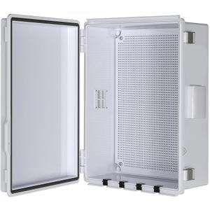 Electrical Junction Box, Ventilated Design, Cable Grommets, Indoor/Outdoor Use with Mounting Panel & Hinged Cover. Waterproof IP 65. (Grey Cover, 13.8"x9.7"x5.9")