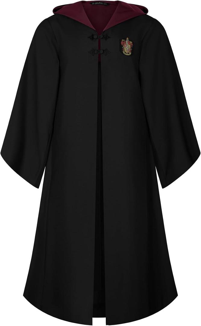Harry Potter Adult House Robe Official Hogwarts House Costume with Embroidered Crest, Color Lining & Wand Pocket (Black, L)