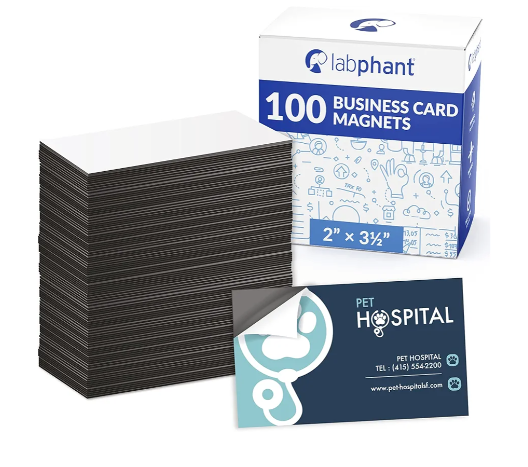 Business Card Magnets Pack of 100 – Customize with Peel and Stick Adhesive Magnet to Create Personalized Magnetic Business Cards as Promotional Items - Essential Large, Mid and Small Business Supplies