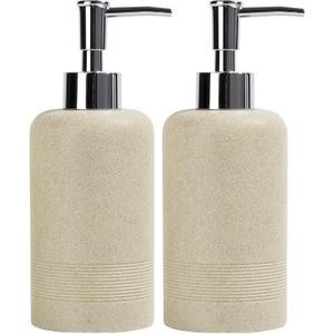 2pcs/Set Hand Soap Dispenser Sets - 10.8oz Refillable Resin Liquid Soap Dispensers with Rust-Proof Pump for Bathroom Countertop or Kitchen, Beige