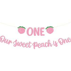 Peach 1st Birthday Decorations for Girls, Pink Glitter | One Our Sweet Peach is One Sign, Fruit Theme First Birthday Party Supplies, Sweet One Decor, NO-DIY