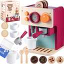 GAGAKU Wooden Coffee Machine Toy for Toddlers, Montessori Learning Toys for 3 4 5 Year Old Girls & Boys, Realistic Pretend Play Kitchen Accessories with Espresso Maker & Latte Art Set