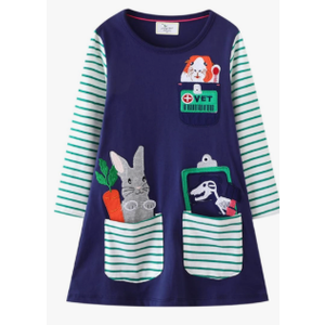 LOKTARC Toddler Girls Striped Cotton Long Sleeve Dress Casual Cartoon Jersey Dresses, Blue, Size 1.5-5Y