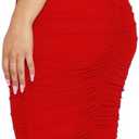 Women's Sexy V Neck Tie Halter Mesh Ruffle Hem Ruched Bodycon Cocktail Party Maxi Dresses (Red, M)