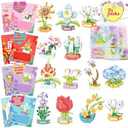DINESIL 24 Packs Valentines Day Gifts for Kids, Flower Building Blocks with Valentines Day Cards for School Classroom Exchange, Valentine Party Favor
