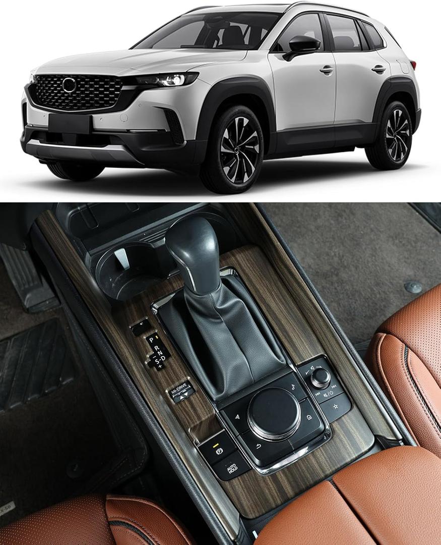 Fitment for Mazda CX50 Interior Accessories, Center Console Gear Shift Panel Cover Trim for 2025 2024 2023 Mazda 50 CX 50 CX-50 (3PCS Gas, Wood)