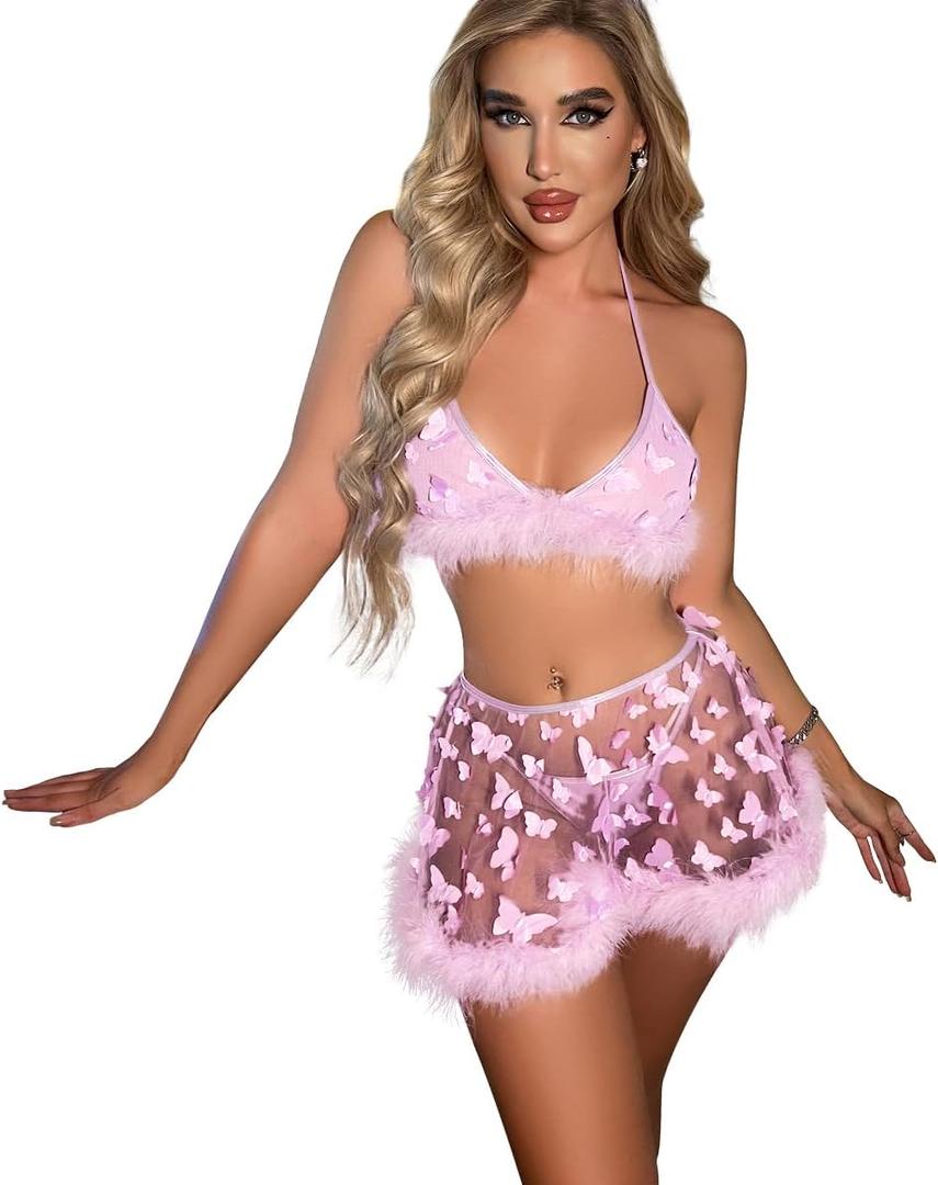 Women's Shiny Rave Outfits Holographic Halter Bra Top Mini Skirt 2Pcs Glitter Sequin Music Festival Party Clubwear (Bright Pink), S