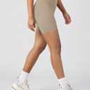 ODODOS Women's Crossover Yoga Shorts with Back Pocket, 6" Buttery Soft V High Waist Lounge Biker Shorts, Shaker Beige, Small