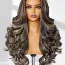 GORGIUS Glueless Loose Body Wave Lace Front Wigs Brown and Blonde Highlight Synthetic Hair Pre Cut Pre Plucked Middle Part Closure Wig For Women Pre Bleached Natural Hairline 24 Inch