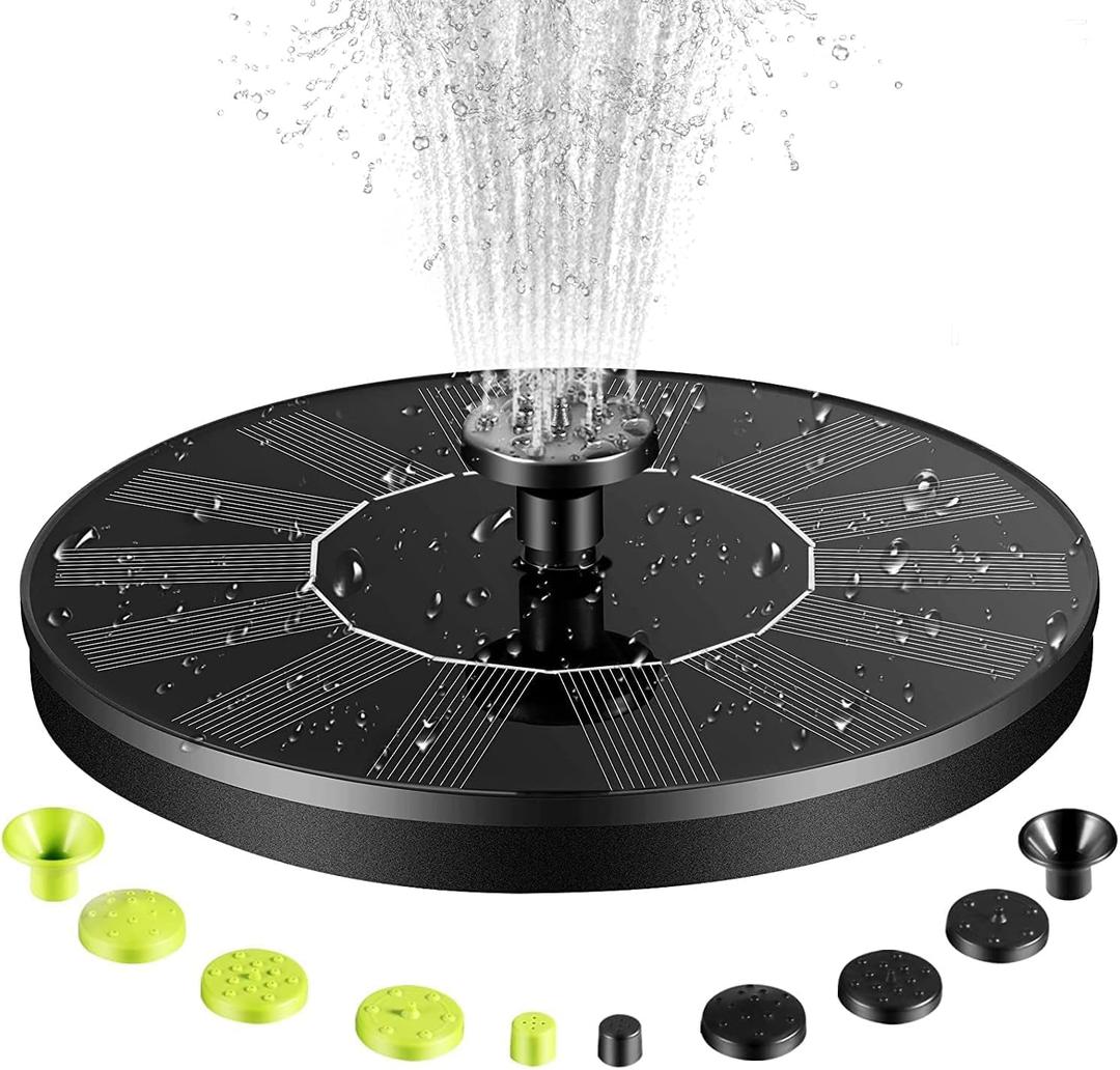 Solar Bird Bath Fountain Pump, Upgrade 1.4W Solar Water Fountain with 10 Nozzles, Solar Powered Floating Water Pump for Bird Bath, Garden, Pond, Pool, Outdoor, Black