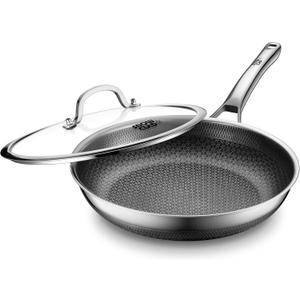 Non Stick Frying Pans,Hybrid 12 inch Frying Pans Nonstick with Lid,PFOA Free Cookware,non stick Stainless Steel Skillets,Dishwasher and Oven Safe, Works on Induction,Ceramic and Gas Cooktops