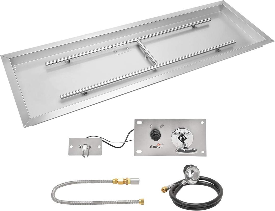 Stanbroil 36 x 12 Inch Rectangular Drop-in Gas Fire Pit Kits with All Accessories Required for DIY Fire Pit Project, Propane Gas Version, 150,000 BTUs Max