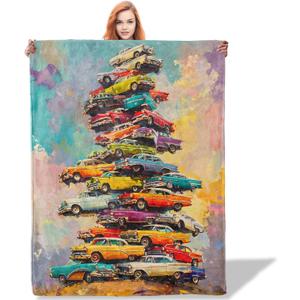 Vintage Classic Car Throw Blanket for Women Girls Boys, Soft Flannel Blankets Gifts for Living Room Couch, Home, Sofa Decor, 50"x60"