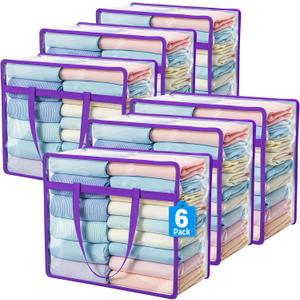 Budding Joy 6 Pack Clear Zippered Storage Bags for Clothes,40L Closet Organizers and Storage Containers Vinyl Moving Bag for Bedding, Linen, Blankets, Comforters, Clothing & Toys (Purple)