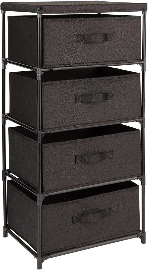 Juvale 4-Tier Fabric Dresser for Closet - 16.5 x 13 x 33 in, Black - Storage Cabinet with Drawers, Closet Drawers & Bedroom Storage