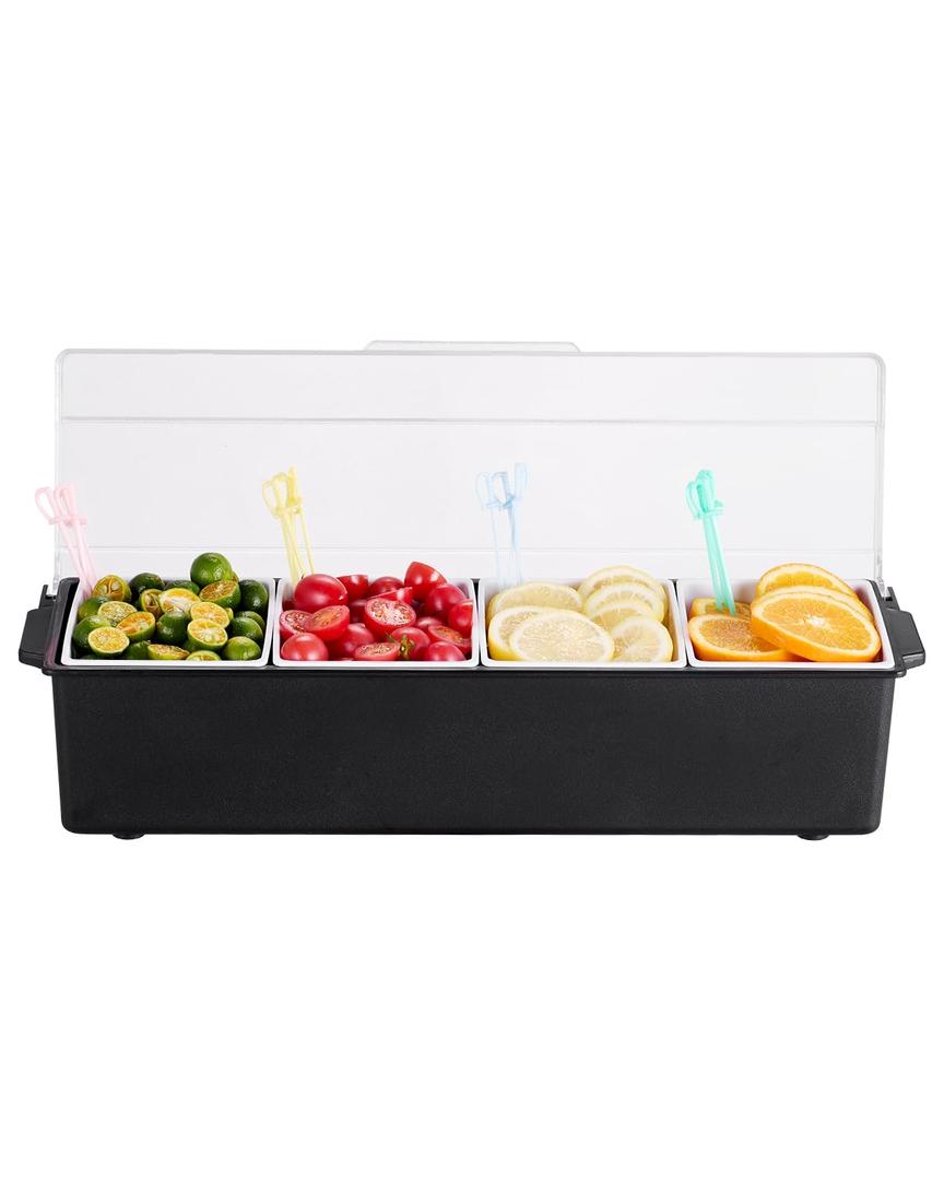 VEVOR Chilled Condiment Server, 4 Compartment Ice Cooled Condiment Serving Container, Chilled Garnish Tray Bar Caddy with Lid, for Bartending & Serving Taco, Salad, Fruit, Home & Restaurant Supplies
