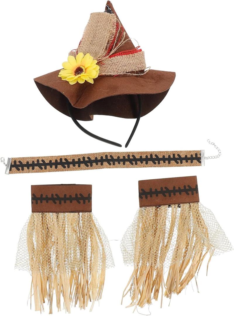 4 Pcs Hat Party Hat Halloween Costume Set with Headband Necklace Wristband Cosplay Costume Accessories Wicked Dress-up for Halloween Decoration