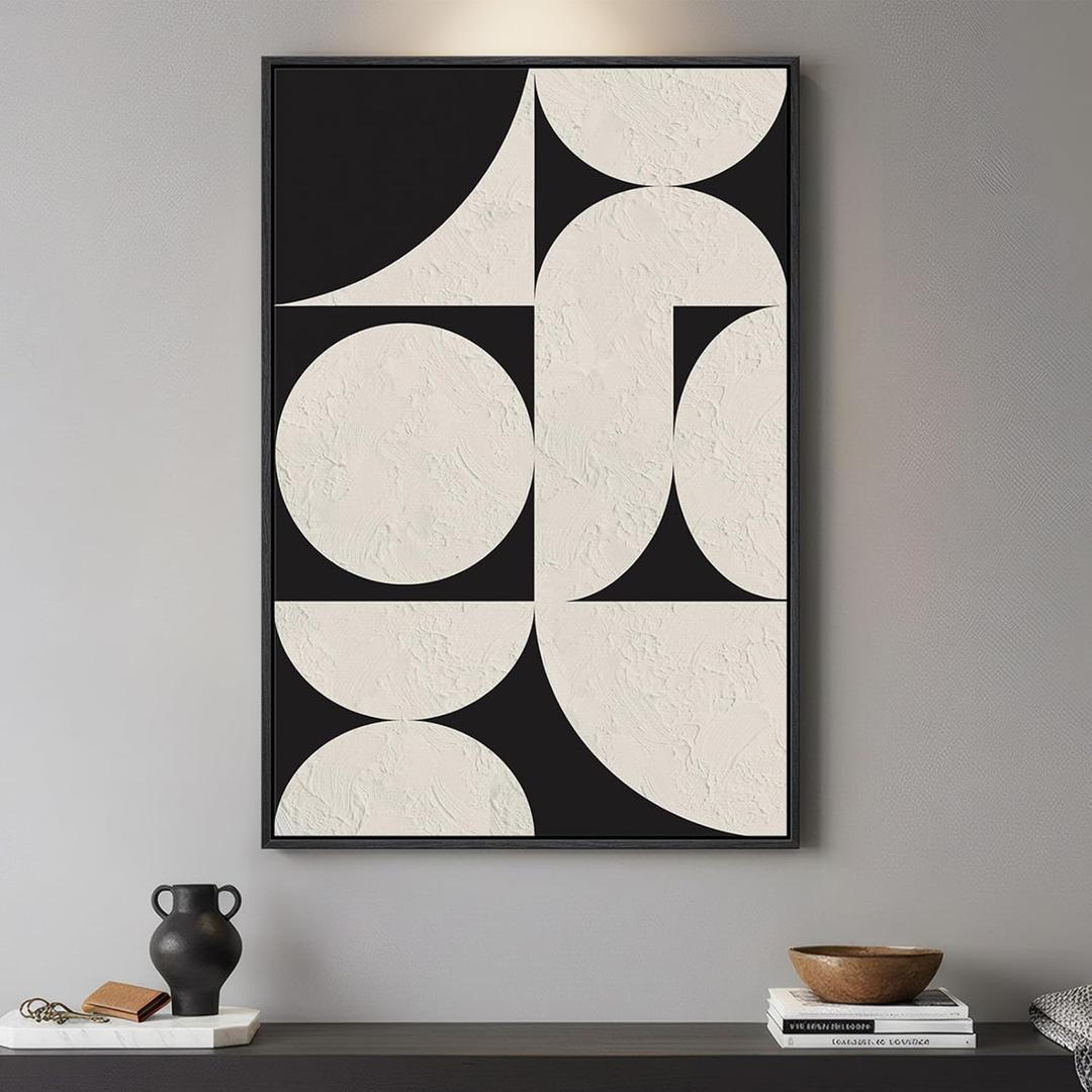 Framed Black and White Abstract Wall Art, Large Modern Canvas Prints Paintings Artwor for Walls, Minimalist Geometric Pictures for Living Room, Bedroom, Dining Room, Entryway Wall Decor 24x36 In